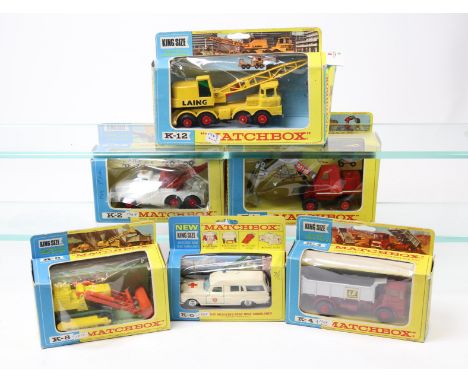 6x 1960s/70s Matchbox King Size vehicles. K-1, Hydraulic Excavator. K-2, Scammell Heavy Wreck Truck. K-4, Leyland Tipper Truc