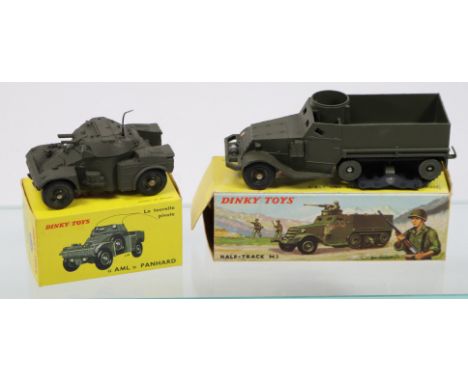 2 French Dinky Military. A Half Track M-3 (822), without machine gun. Plus an AML Panhard armoured car (814). Both in olive g