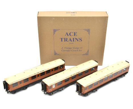 An ACE Trains O gauge C/4 LNER teak bogie coach set. A First Class carriage, 689. A Third Class carriage, 1865. And a composi