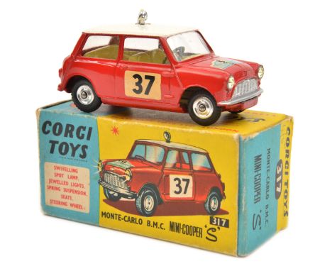 Corgi Toys Monte-Carlo B.M.C. Mini-Cooper 'S' (317). In red with white roof, fitted with spot-light, yellow interior, RN37, d