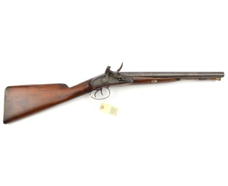 A DB 12 bore flintlock coaching carbine by Leonard, c 1820, adapted from a sporting gun,  32½” overall, twist barrels cut dow