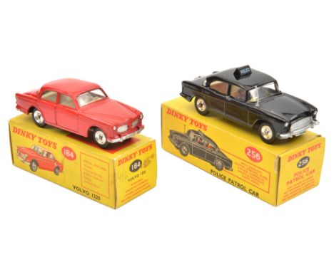 2 Dinky Toys. Volvo 122S (184) in bright red with cream interior. Plus a Humber Hawk Police Car (256) in black with cream int