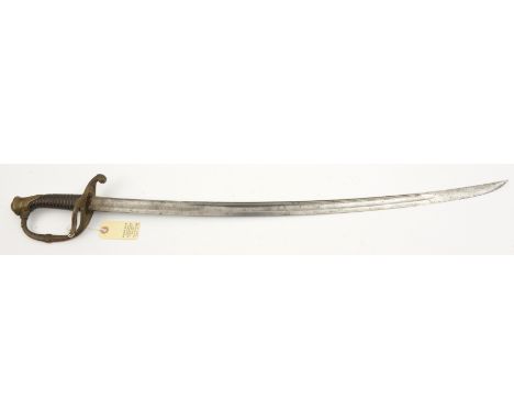 A French M1854 infantry guardsman’s sword,  curved fullered blade 30”, with narrow back fuller, marked on backstrap “Mre Impa