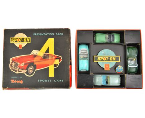 A scarce Spot-On Presentation Pack (No.4a), Sports Cars. Comprising; 104, MGA in grey with light blue interior. 105, Austin-H