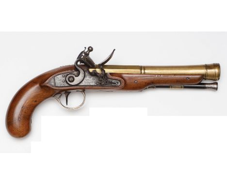 An early 19th century brass barrelled flintlock blunderbuss pistol, by Theops. Richards (Birmingham), 13” overall, 2 stage ba