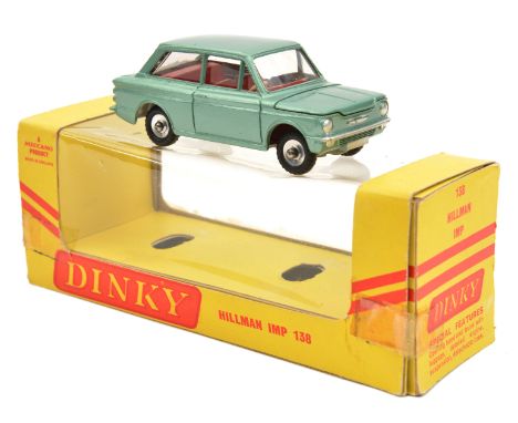 2 Dinky Toys. A Hillman Imp (138) in metallic green with red interior. Plus Triumph Spitfire (114). In bright red with cream 