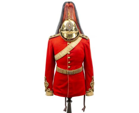 An officer’s full dress uniform of the 3rd (Prince of Wales’s) Dragoon Guards, comprising: helmet with ear to ear laurel wrea