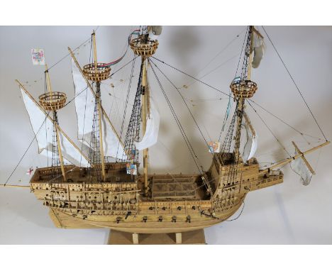 A scratch built model of the Mary Rose. A well constructed and detailed wooden model based what is now believed to be the act