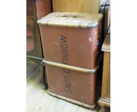 An Edwardian Mahogany pot cupboard and cabin trunk