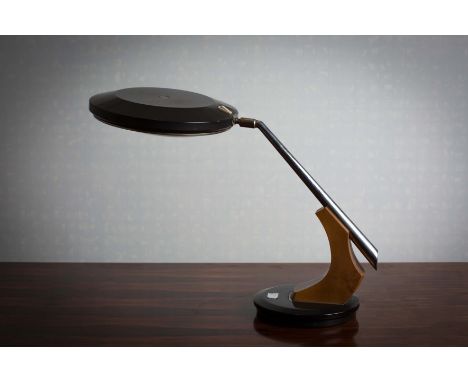 A 1960s CHROME AND WOOD 'SWIVEL' EXECUTIVES LAMP, BY FASE,  stamped to the base, 45cm high,

