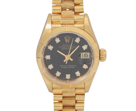 ROLEX Vintage Lady-Datejust "Borke", Ref. 69278. Damenuhr. Gold 18K, Lünette und Bandmittelteil mit Rindenmuster. Automatik-W