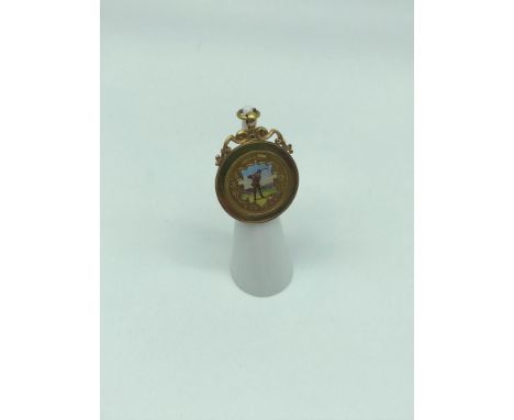 9ct gold &amp; enamel golf medal, 7.5g