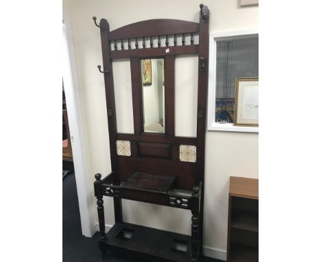 Large antique coat & umbrella stand, Mirror to the centre and lift up lid for storage of keys 