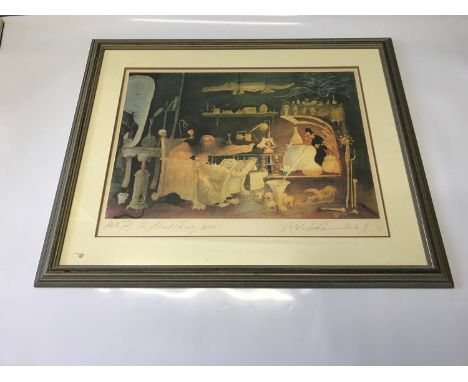 A lithograph print signed in pen by the artist titled The Alchemist (An early Bothy) 