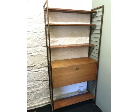 Staples "Ladderax" unit furniture, shelving unit with 2 door sliding cabinet. Has a fitted glass shelf. Made by Staples & Co 