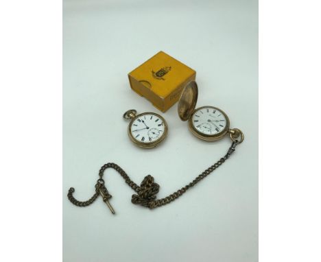 2 Vintage gold plated pocket watches, one with an albert chain. 