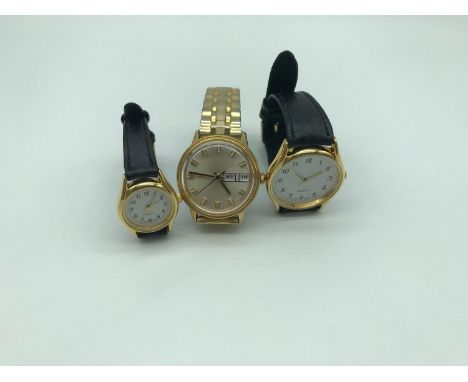 A vintage yellow metal Timex watch in working condition, together with Ladies & Gents watches 