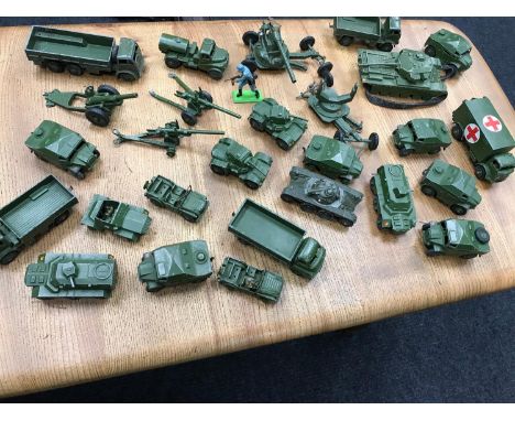A Lot of Vintage Dinky armoured tanks and car models. 