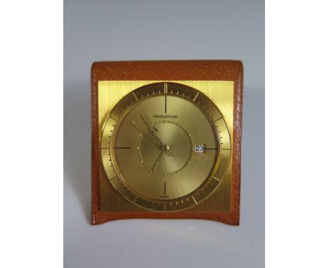 A Jaeger LeCoultre Leather Cased Travel Clock, dial 35 mm 