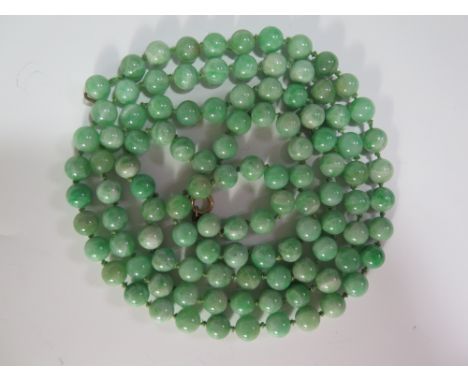 A Long Jade Bead Single Strand Necklace, 117cm, 136 g