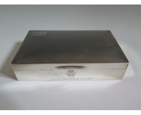 Elizabeth II Silver Cigarette Case with engine turned decoration, Birmingham 1953 inscribed AA LONG SERVICE AWARD