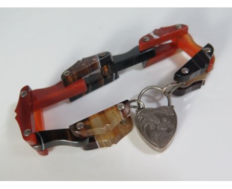 A Victorian Banded Agate Gate Link Bracelet with heart clasp etc