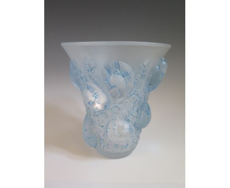 R. Lalique _ A St. François Vase with blue staining, 17 cm, acid etched mark to base