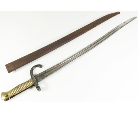 19th Century French Chassepot Bayonet with scabbard, blade 57 cm 69 cm overall