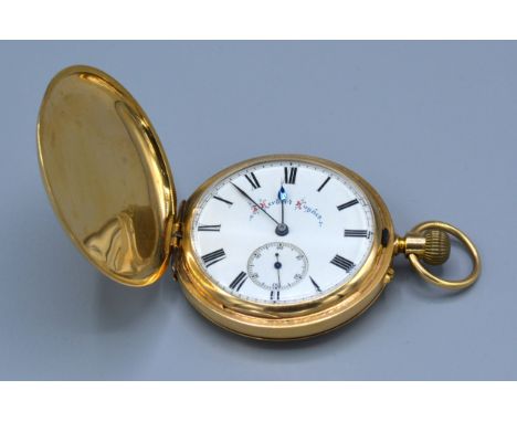 An 18ct. Gold Cased Full Hunter Pocket Watch, the enamel dial inscribed Herbert Hughes, 62 gms excluding movement 
