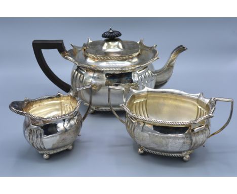 A Late Victorian Silver Three Piece Tea Service comprising teapot, two handled sucrier and cream jug London 1894 maker Charle