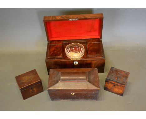A 19th Century Mahogany Rectangular Tea Caddy together with three other tea caddies 