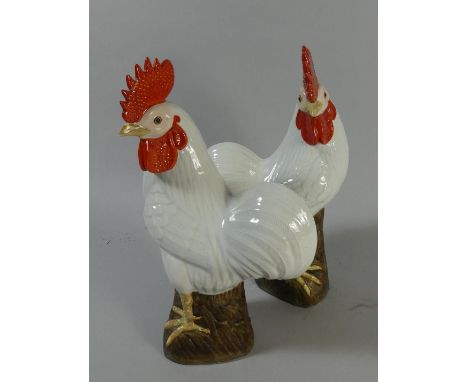 A Pair of Oriental Ceramic Study of Cockerels, Each 30cm High 