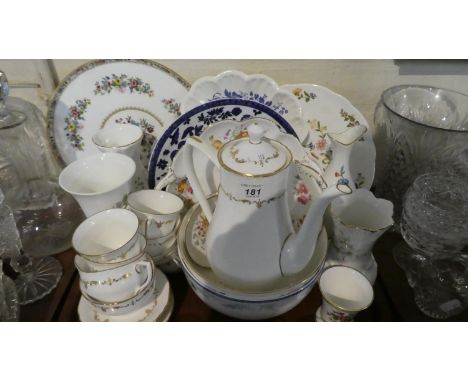 A Tray of Ceramics to Include Royal Worcester Gold Chantilly Part Coffee Set, Coalport Ming Rose Cake Plate, Anysley Cottage 