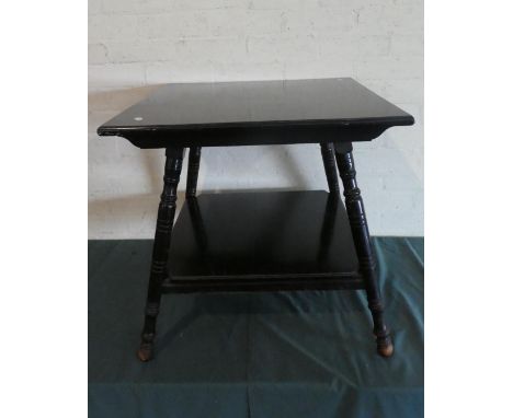 An Edwardian Square Topped Occasional Table with Turned Supports and Stretcher Shelf, 60cm Wide 