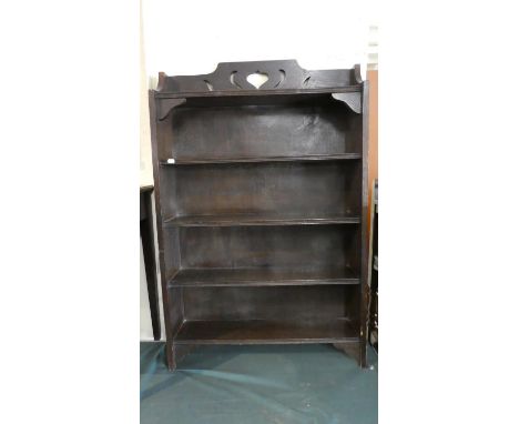 An Art Nouveau Oak Five Shelf Open Bookcase with Pierced Gallery, 76cm Wide 