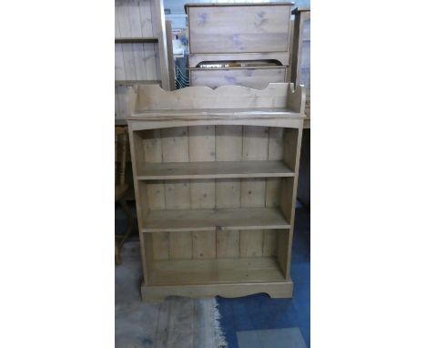 A Pine Four Shelf Open Bookcase with Galleried Top, 77cm Wide 