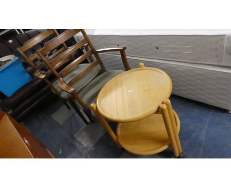 A Pair of Ladder Back Arm Chairs and a Circular Two Tier Trolley 