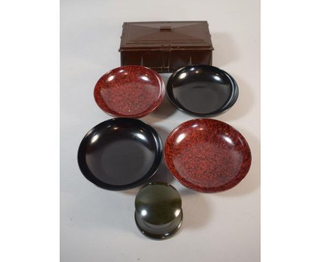A Vintage Elo Ware Bakelite Cigarette Casket Together with Collection of Four Bakelite Bowls and an Inkwell 