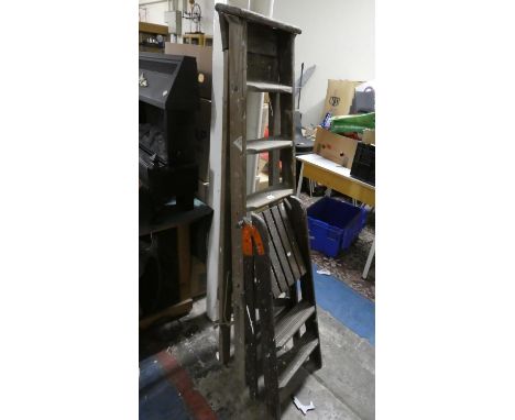 Two Vintage Wooden Step Ladders 