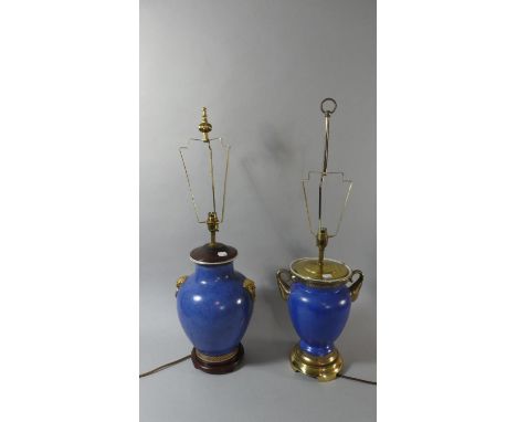 Two Modern Gilt and Blue Decorated Ceramic Table Lamps, 74cm High 