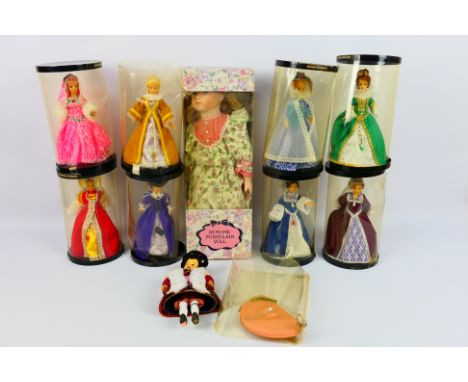 Unmarked Makers - A boxed vintage porcelain collectors dolls with a group of boxed costume dolls that includes Henry VIII, Ca