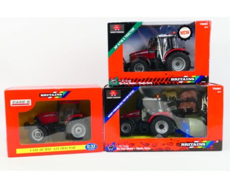 Britains - Three boxed 1:32 scale diecast model tractors from Britains. Lot consists of #40784 Case IH MXU 125; #43205 Massey