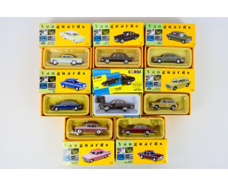 Corgi Vanguards - 8 x boxed cars including Vauxhall PA Cresta # VA06042, Wolseley Six # VA08500, Jaguar XJ6 # VA08600 and sim