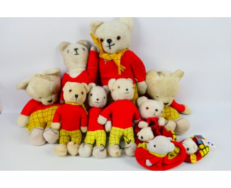 Tebro - Pedigree - Others - A group of 'Rupert the Bear' soft toys. Lot includes a Tebro 'Talking' Rupert, Pedigree glove pup