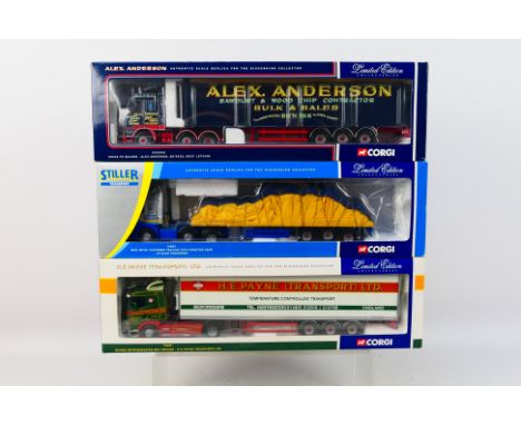 Corgi - Three boxed Corgi Limited Edition diecast model trucks. Lot consists of Corgi #CC12414 Volvo FH Bulker 'Alex Anderson