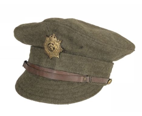 WW1 1917 Pattern British Army Trench Cap.  A good clean wool example bearing Army Service Corps cap badge. Complete with corr