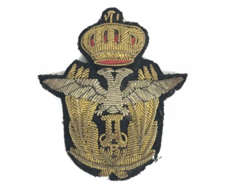 Royal Yugoslav Air Force WW2 Officer's cap badge.  Good rare large bullion padded example. Bullion crown, with red cushion, o