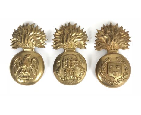 3 Irish fusilier post 1881 glengarry grenade badges.  Royal Irish Fusiliers (eagle) ... Royal Dublin Fusiliers  ... Royal Mun