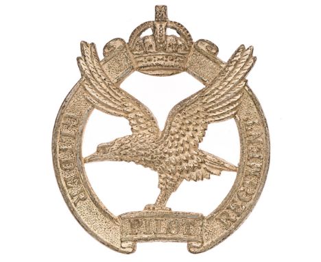 Glider Pilot Regiment Officer beret badge by Firmin, London.  Fine die-cast silvered eagle with upswept wings within crowned 