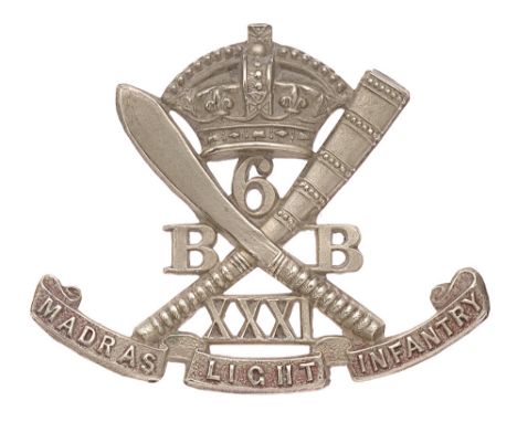 6th Burma Bn. 31st Madras Light Infantry Victorian Indian Army cap badge c. 1893-1901.  Good scarce British made die-stamped 